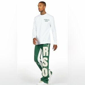 Rockstar Original Bert White/Green Long Sleeve T-Shirt/Baggy Pant Set/MSRP $125)